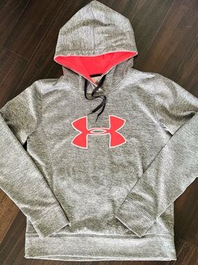 Under Armour Heather Gray & Bright Coral Pink Hoodie Sweatshirt